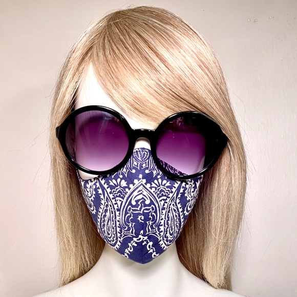 Bandanna Ear-loop Face Mask Blue/Wht - Picture 5 of 8